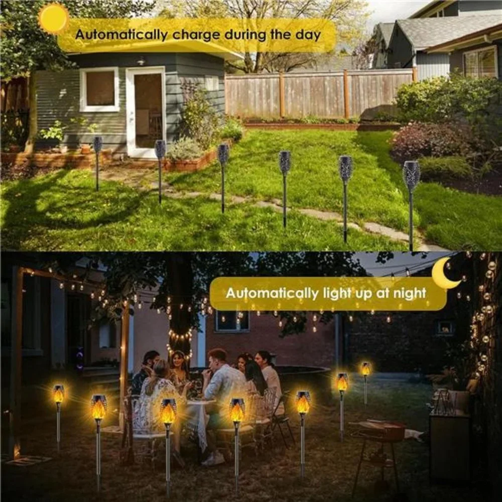 8-Pack Solar Torch Light with Flickering Flame, Waterproof Solar Lights